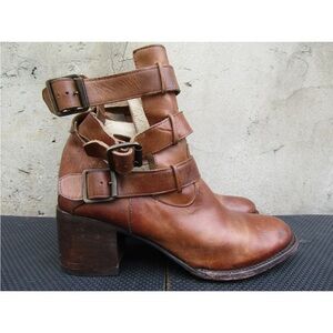 Freebird Tan Leather Strappy Heeled Boots